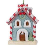 Clayre & Eef Kersthanger Gingerbread house 6x4x8 cm Blauw Kunststof