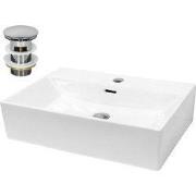 Hoekwastafel 605x360x130 mm, wit, keramisch - incl. afvoer met overloo...