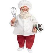Clayre & Eef Kerstdecoratie Beeld Kerstman 27 cm Wit Rood Textiel