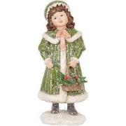 Clayre & Eef Decoratie Beeld Meisje 8x9x19 cm Groen Kunststof