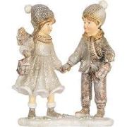 Clayre & Eef Decoratie Beeld Kinderen 10x6x13 cm Grijs Kunststof