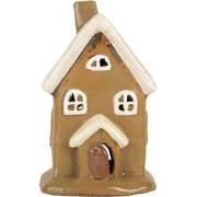 Clayre & Eef Waxinelichthouder Huis 10x10x16 cm Bruin Keramiek