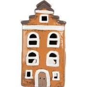 Clayre & Eef Waxinelichthouder Huis 13x10x24 cm Oranje Keramiek