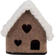 Clayre & Eef Decoratie Beeld Huis 13x10x13 cm Bruin Textiel