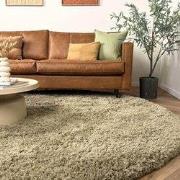 Rond hoogpolig vloerkleed Pilo groen polyester Interieur05 - Rond 200 ...