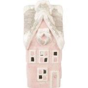 Clayre & Eef Decoratie Huis met LED Huis 11x10x24 cm Roze Keramiek