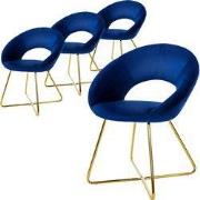 Eetkamerstoel set van 4 met ronde rugleuning blauw fluweel met gouden ...