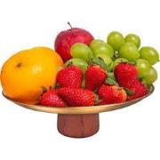 QUVIO Schaal op voet - Etagère - Metaal - Hout - 22x8 cm - Goud