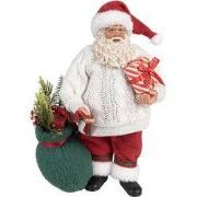 Clayre & Eef Kerstdecoratie Beeld Kerstman 27 cm Wit Rood Textiel