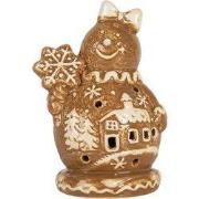 Clayre & Eef Kerstdecoratie Sneeuwpop 9x7x13 cm Bruin Keramiek