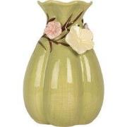 Clayre & Eef Vaas Ø 14x21 cm Groen Keramiek Bloemen