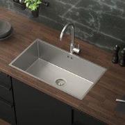 Inbouwspoelbak 70x40 cm zilver met roestvrij stalen afvoer en overloop...