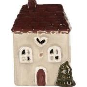 Clayre & Eef Decoratie Huis met LED LED 7x6x10 cm Beige Keramiek