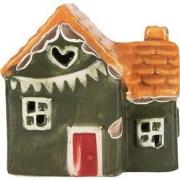 Clayre & Eef Decoratie Huis met LED LED 8x6x8 cm Groen Keramiek