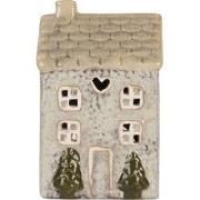 Clayre & Eef Waxinelichthouder Huis 9x8x15 cm Grijs Keramiek