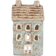 Clayre & Eef Waxinelichthouder Huis 8x7x15 cm Blauw Keramiek
