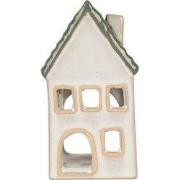 Clayre & Eef Waxinelichthouder Huis 7x7x13 cm Grijs Keramiek