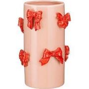 Mica Decorations Vaas met Strikjes - H26 x Ø17 cm - Dolomiet - Rood, L...