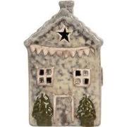 Clayre & Eef Decoratie Huis met LED LED 6x6x11 cm Grijs Keramiek