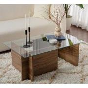 Rechthoekige Moderne Salontafel Vetroni Walnoot Look - Glas - 105x65 c...