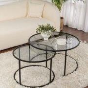 Moderne Ronde Salontafel Set van 2 Uru Zwart - Grijs Glas - 80/60 cm