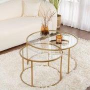 Moderne Ronde Salontafel Set van 2 Uru Goud - Transparant Glas - 80/60...