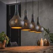 Hanglamp Industrieel Kegel Aya 4-lichts Zwart Bruin