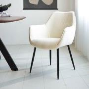 Eetkamerstoel Chenille Crême Stof Sev - Met Armleuning