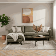 Hoekbank Gwen stof olijfgroen links en rechts