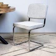 Moderne Eetkamerstoel Grijs Bouclé Stof Sway - Chrome Frame - Zonder A...