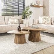 Mango Cove Driehoekige Salontafel Set van 2 Massief Mango Zand