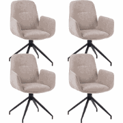 Set van 4 Draaibare Eetkamerstoelen Nela Chenille Beige - Met Armleuni...