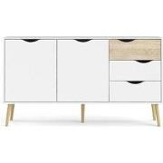 Dressoir met 2 deuren, 3 lades wit en eikendecor B147,2 cm  BILLUND