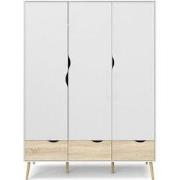 Kleerkast met 3 deuren, 3 lades wit en eikendecor B147,2 cm  BILLUND