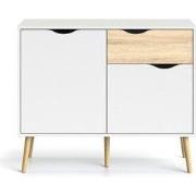 Kleine dressoir met 2 deuren, 1 lade wit en eikendecor B98,7 cm  BILLU...