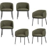 WOOOD Leon Eetkamerstoelen - Bouclé - Bosgroen - Set van 6