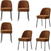WOOOD Vogue Eetkamerstoelen - Chenille - Middenbruin - Set van 6