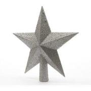Piek plastic ster glitter diameter 19 cm zilver