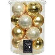 Kerstbal glas d8 cm parel/goud 16st kerst