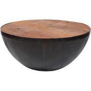 Salontafel Zwart Metaal - Robuust Hardhout - Rond - Ø90cm