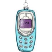 Ornament kerstbal Mobiele Telefoon Glas Blauw 11.4 cm
