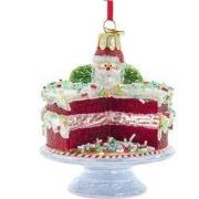 Glas NG rood fluwelen taart met standaard 8 cm ornament