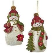 Sneeuwpop met gebreide muts&sjaal 2A 11 cm ornament