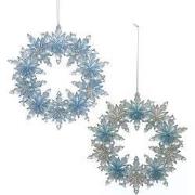 Blauw/platina sneeuwvlokkrans 2A 13,5 cm ornament