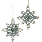 Plastic aqua/goud sneeuwvlok 2A 13 cm ornament