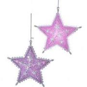 Plastic roze/zilveren ster 2A 13 cm ornament