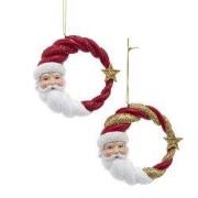 Rood/goud santa cirkelhoofd 2A 9 cm ornament