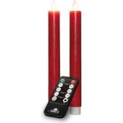 Dinerkaars rustiek wax bewegende vlam 23 cm rood 2 stuks