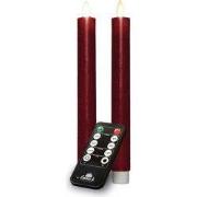 Dinerkaars rustiek wax bewegende vlam 23 cm bordeaux 2 stuks