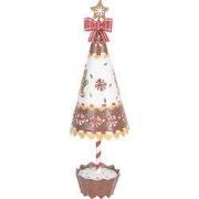 Clayre & Eef Kerstdecoratie Beeld Kerstboom Ø 11x37 cm Bruin Wit Metaa...